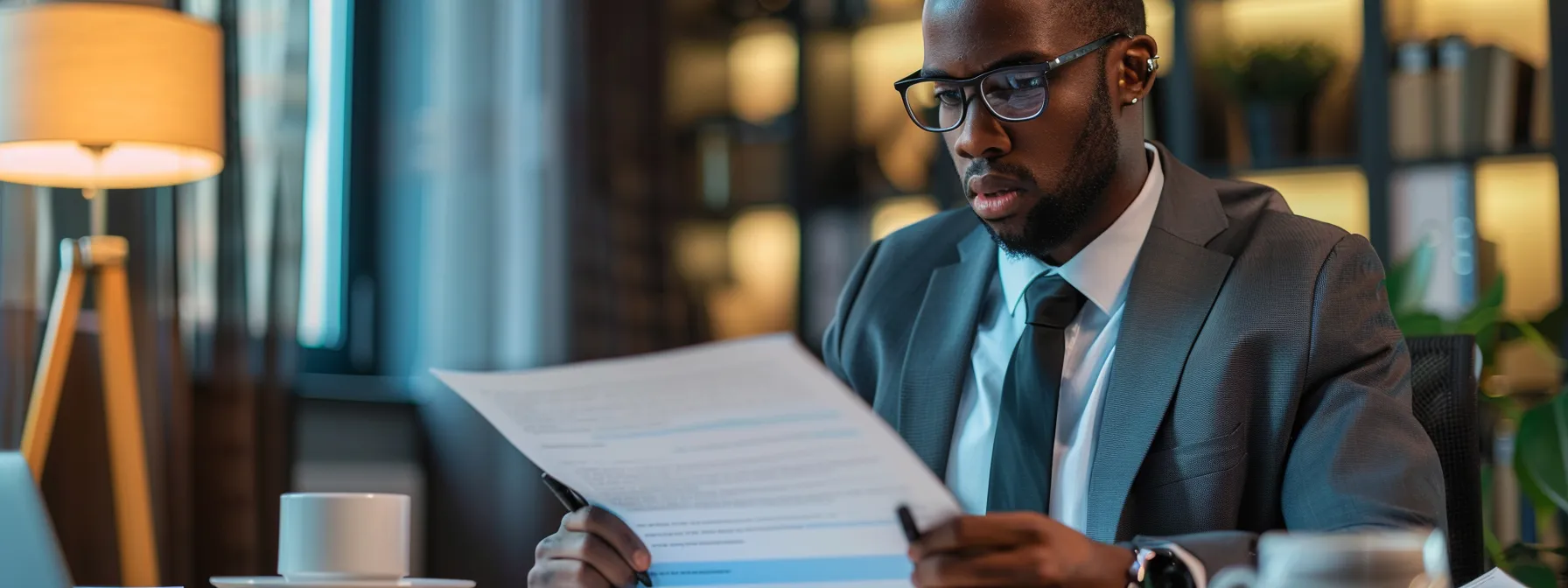 a determined attorney reviews a case file, ready to advocate for a client against an insurance company.