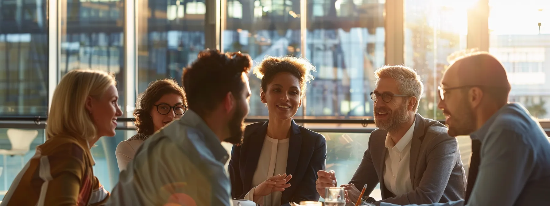 a group of business professionals engages in a focused discussion, emphasizing collaboration and strategic planning.